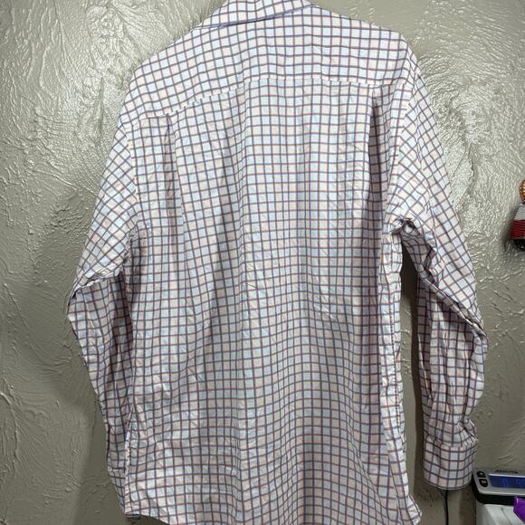 Johnston & Murphy White Long Sleeve Button Up Tailored Fit Check Shirt Mens Sz L - Picture 4 of 5